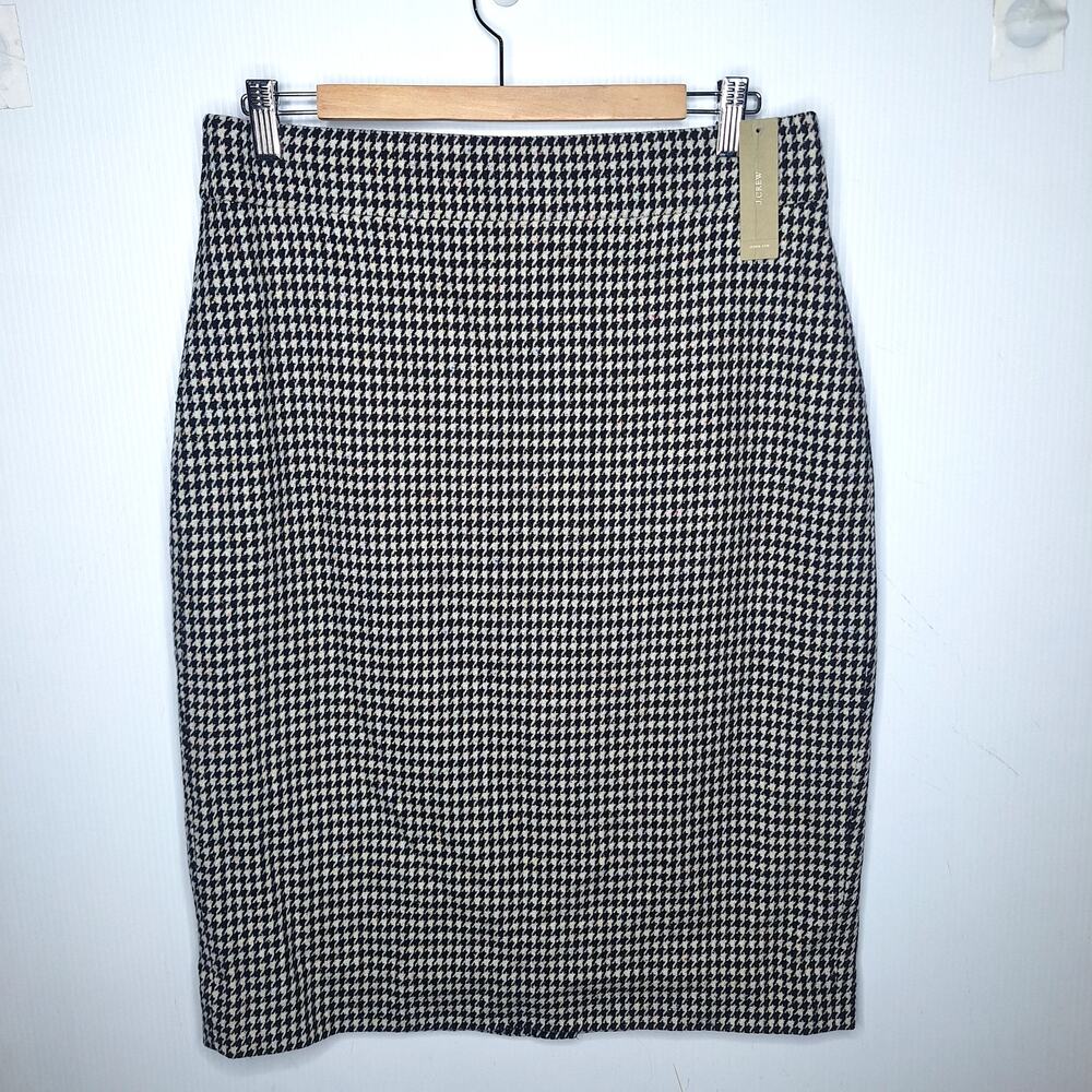 J. Crew Houndstooth Plaid Pencil Skirt 12 Wool Silk Career Academia NEW Fall